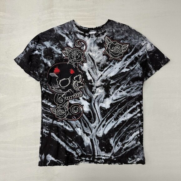 Y2K Affliction Red Label Crazy Cyber Goth Tee‎ Shirt Large - Picture 1 of 5